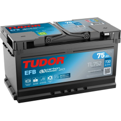 Tudor EFB TL752 12V 75Ah 730A, 315 × 175 × 175 mm, Borne positive à droite