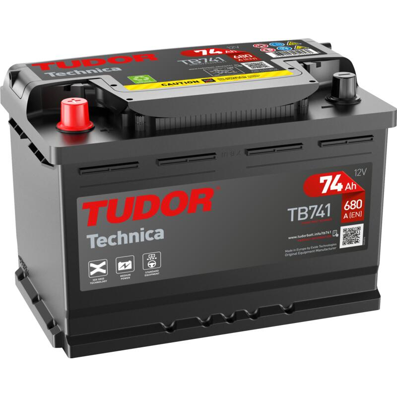 Tudor Technica TB741 12V 74Ah 680A, 278 × 175 × 190 mm, Borne positive à gauche