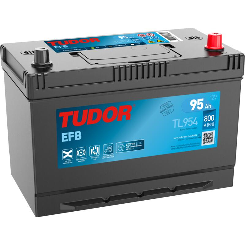Tudor EFB TL954 12V 95Ah 800A, 306 × 173 × 222 mm, Borne positive à droite
