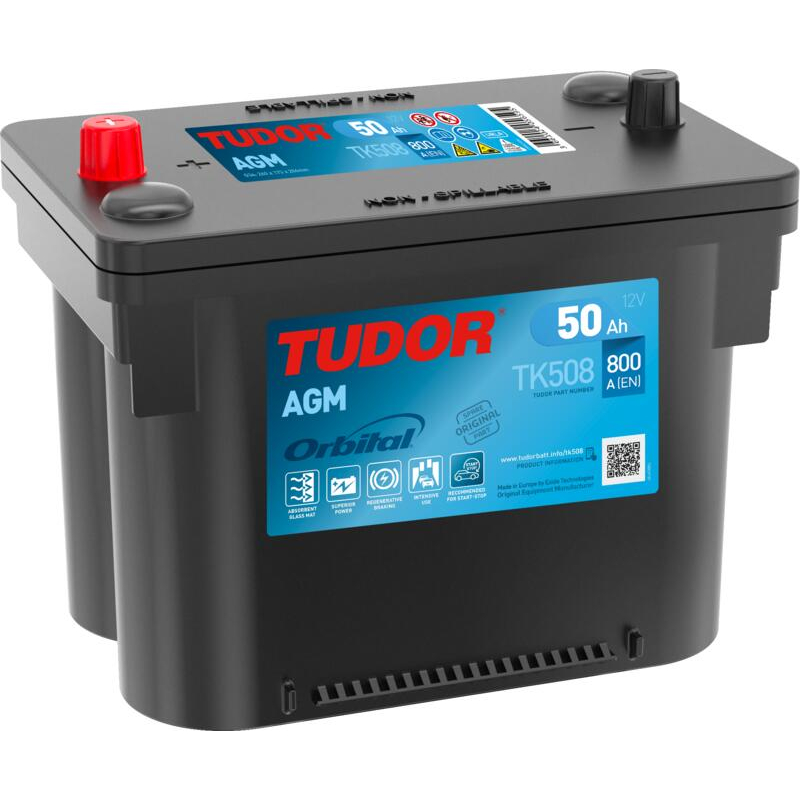 Tudor AGM TK508 12V 50Ah 800A, 260 × 173 × 206 mm, Disposition des bornes: ETN 9
