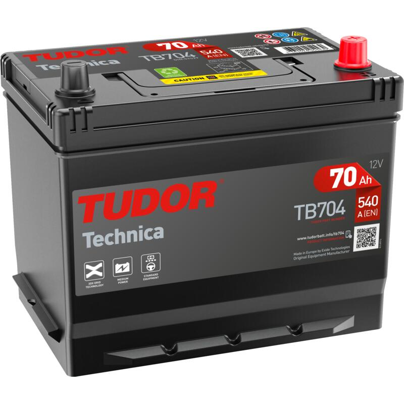 Tudor Technica TB704 12V 70Ah 540A, 270 × 173 × 222 mm, Borne positive à droite