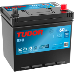 Tudor EFB TL604 12V 60Ah 520A, 230 × 173 × 222 mm, Borne positive à droite