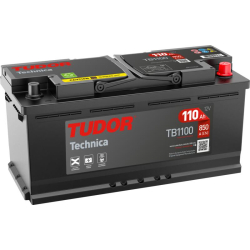 Tudor Technica TB1100 12V 110Ah 850A, 392 × 175 × 190 mm, Borne positive à droite