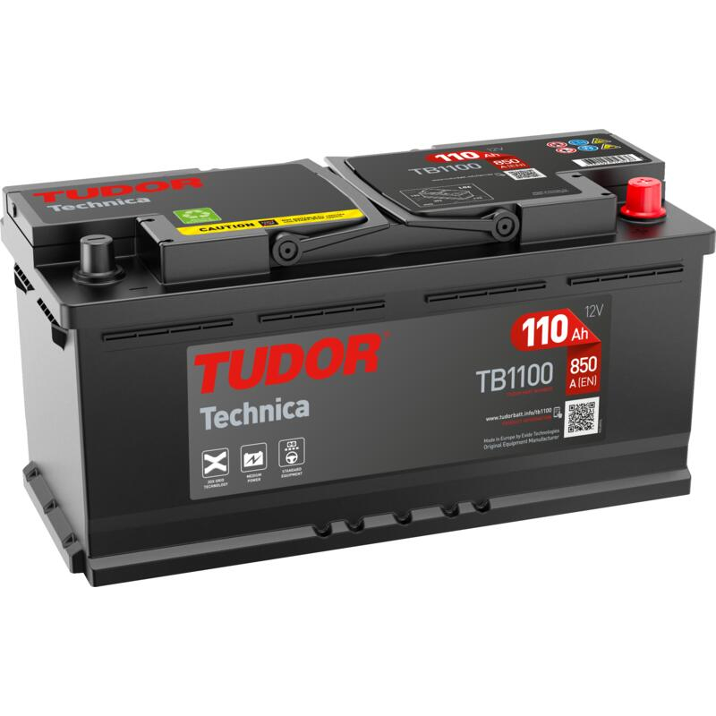 Tudor Technica TB1100 12V 110Ah 850A, 392 × 175 × 190 mm, Borne positive à droite