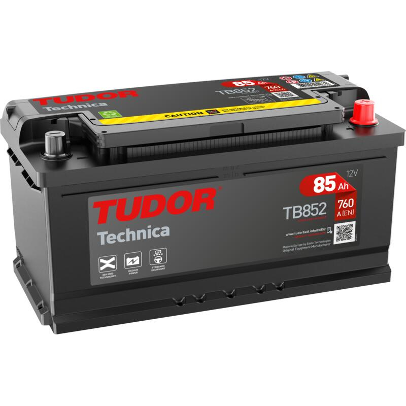 Tudor Technica TB852 12V 85Ah 760A, 353 × 175 × 175 mm, Borne positive à droite