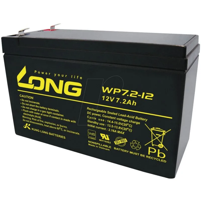 ▷ Batterie au Plomb AGM 12V 7.2Ah LONG WP7.2-12 Secours, UPS