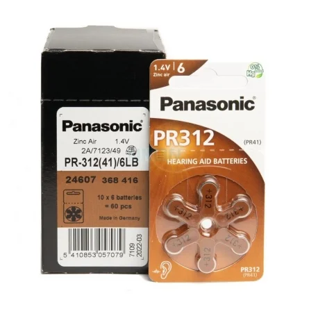 Piles auditives Panasonic PR-312(41)/6LB (Pack 60 piles)