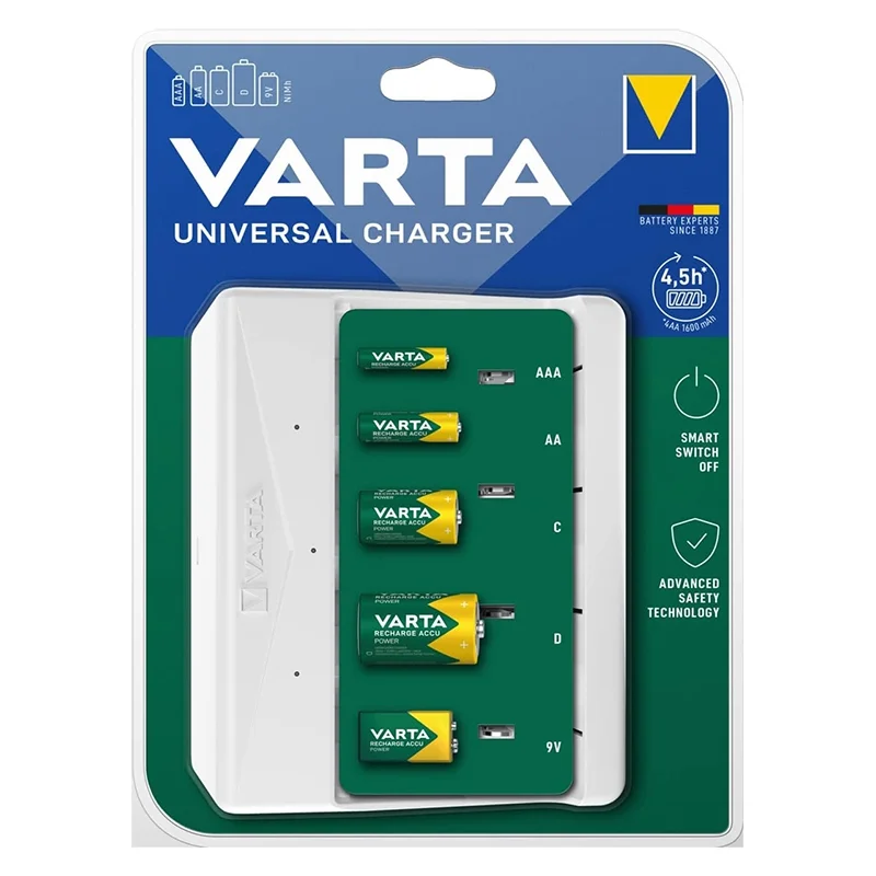 ▷ Chargeur universel Varta pour piles rechargeables AAA, AA, C, D, 9V Ni-Mh