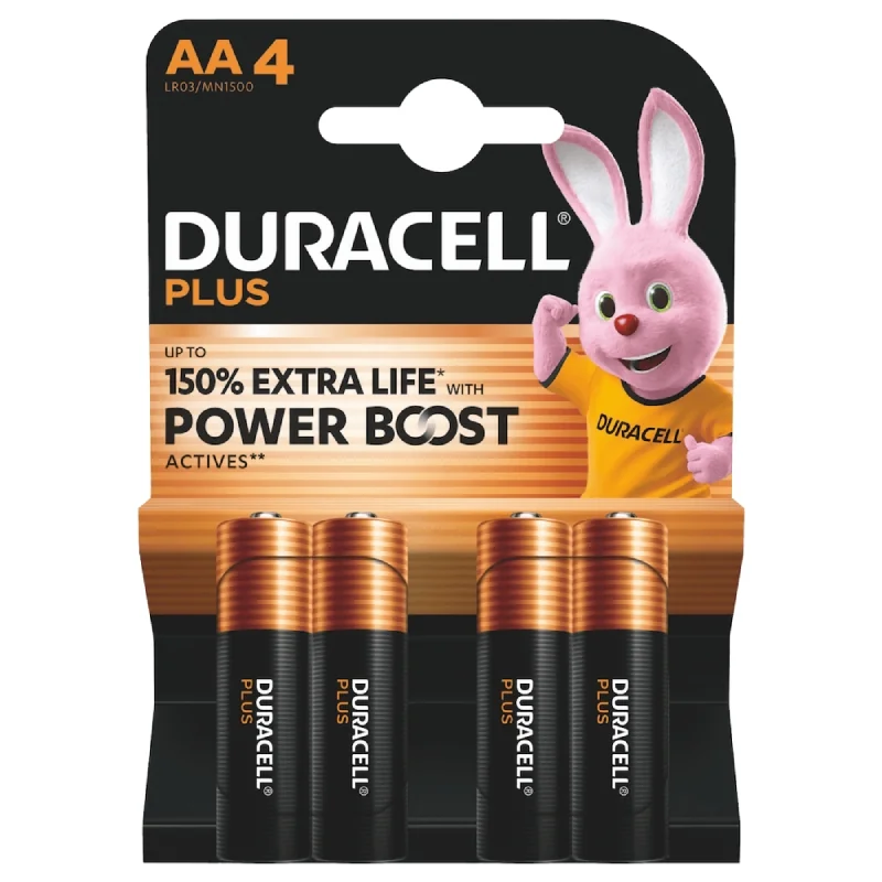 Piles Alcalines Duracell AA LR6 MN1500 Plus Power (4 Unités)